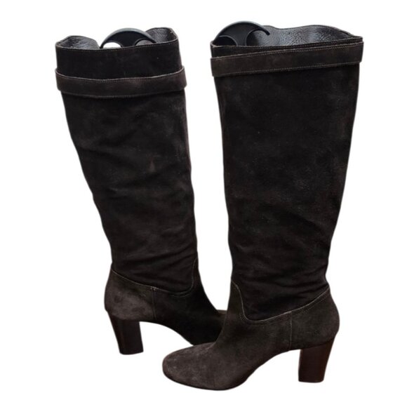 SAN FREDIANO Brown Suede Leather Knee High Heeled Boots US 7 Made In Italy - Picture 10 of 15